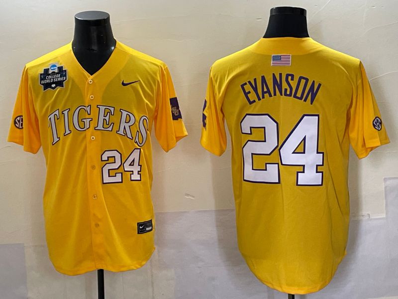 Men 2025 LSU Tigers #24 Eyanson Yellow Joint Name Nike NCAA Jersey style 7